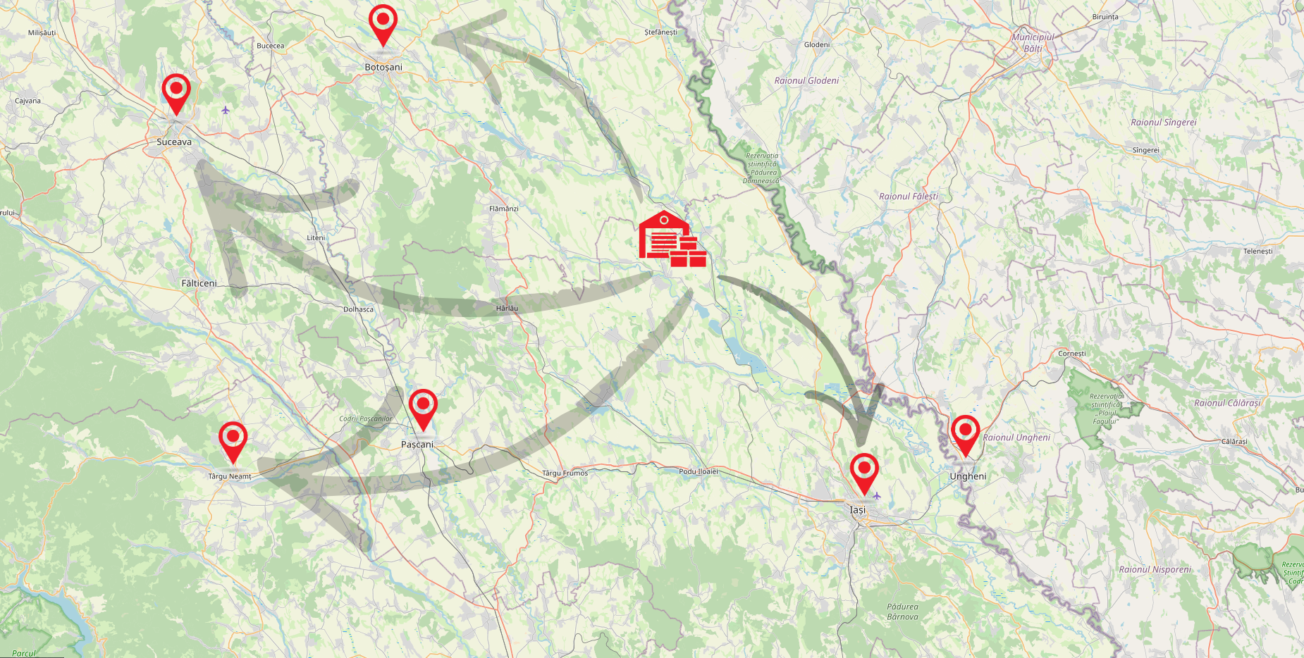Hartă echidistanță regională - Șipote